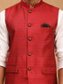 Men's Maroon Jacquard Nehru Jacket With Kurta Pyjama Set